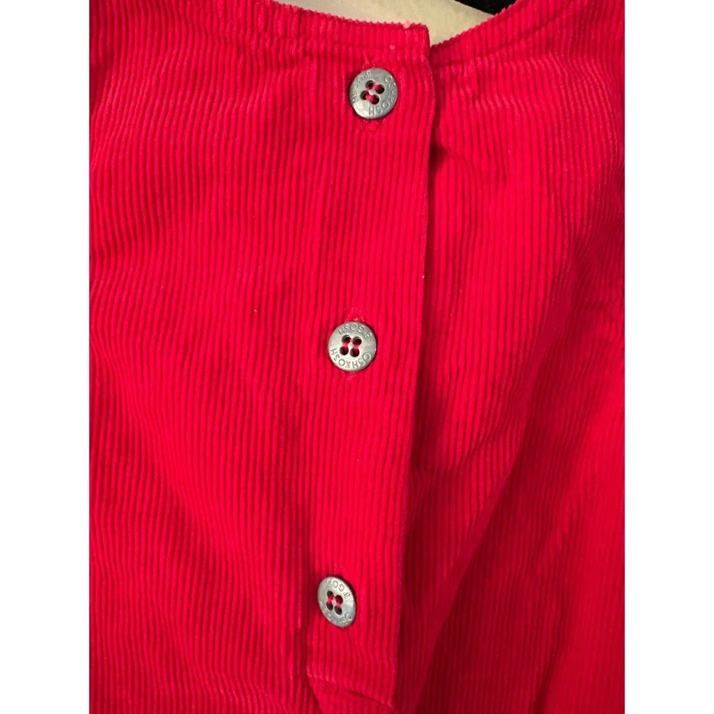 Vintage OshKosh Bgosh Red Corduroy Jumper Dress Floral 12M Made in Canada